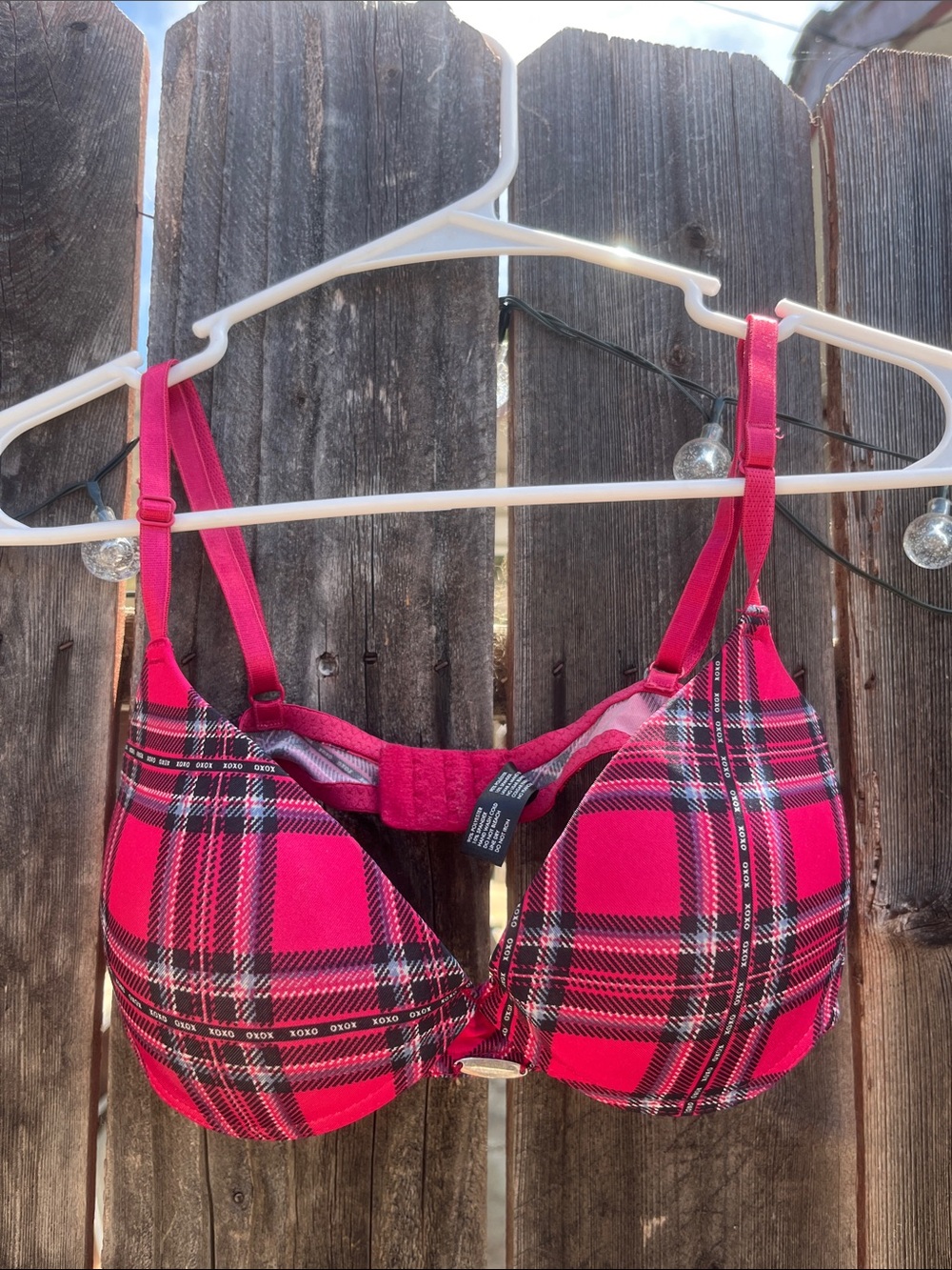 XOXO Hot Pink Plaid Underwire Bra